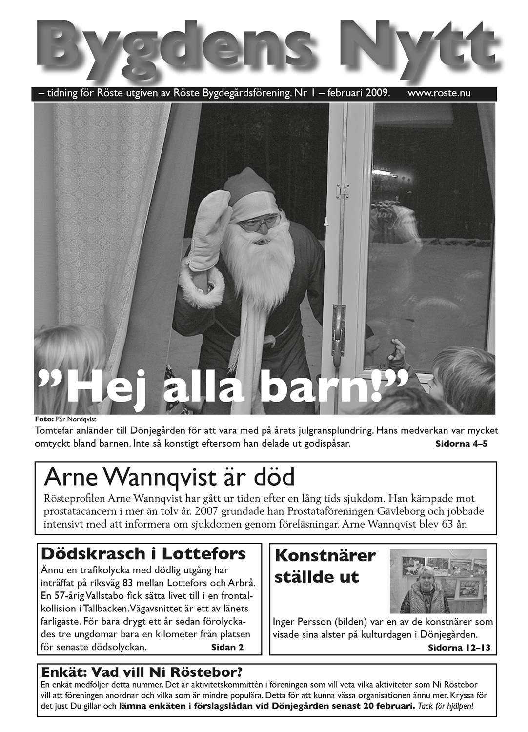 Röste.nu – Bygdens Nytts e-tidningsarkiv – Bygdens Nytt nr 1 2009 – E-tidningsetta