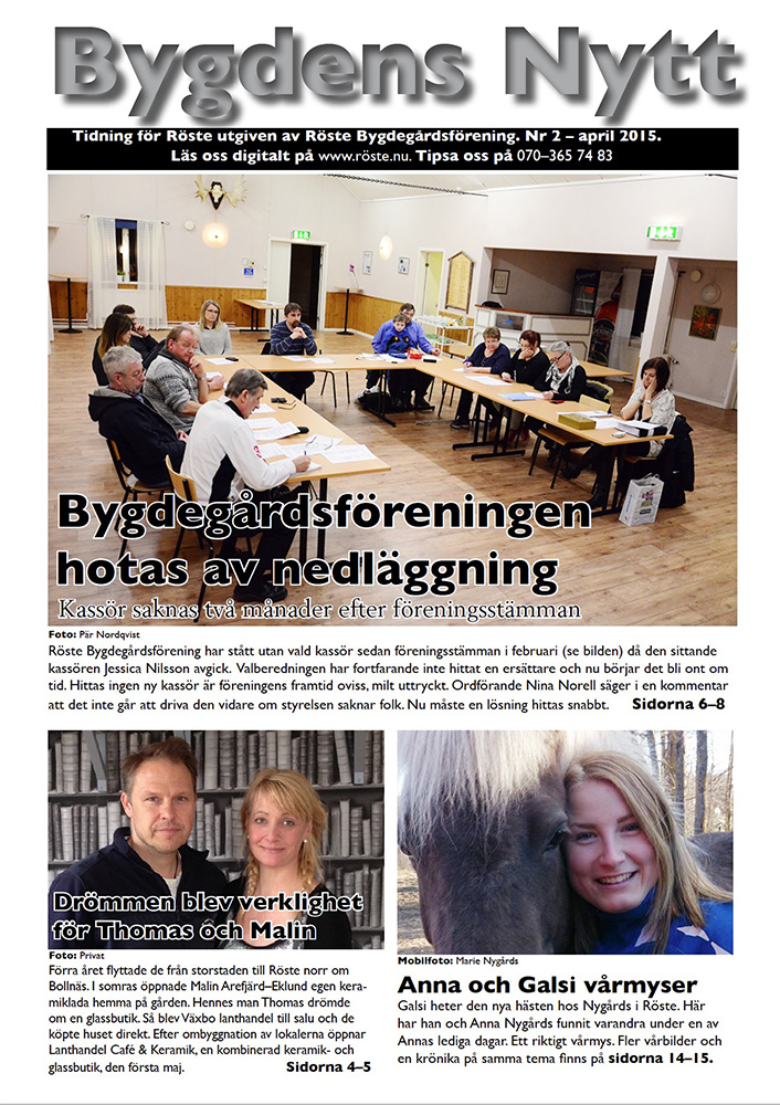 Röste.nu – Bygdens Nytts e-tidningsarkiv – Bygdens Nytt nr 2 2015 – E-tidningsetta