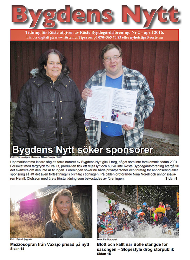 Röste.nu – Bygdens Nytts e-tidningsarkiv – Bygdens Nytt nr 2 2016 – E-tidningsetta
