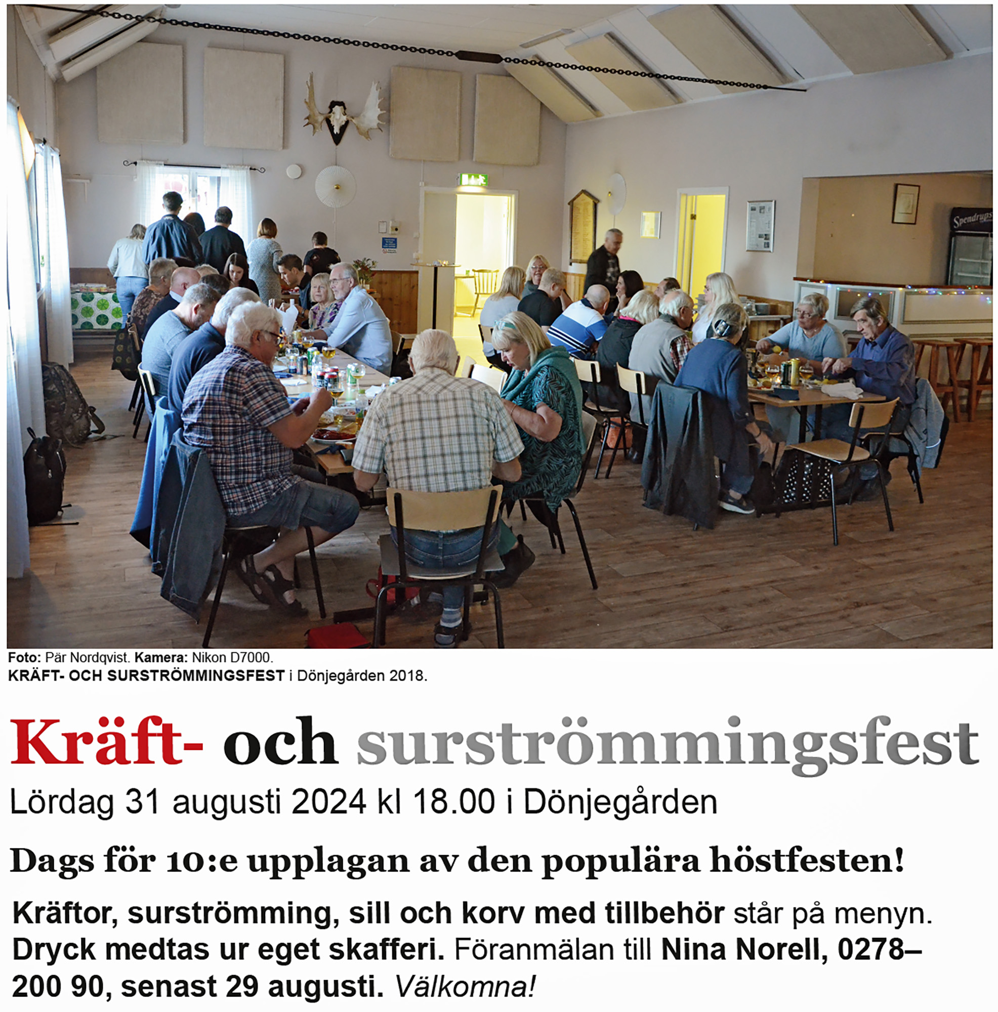 Röste.nu – Bygdens Nytt nr 3 2024 – Det händer i Röste – Annons för kräft- och surströmmingsfest i Dönjegården 20240831