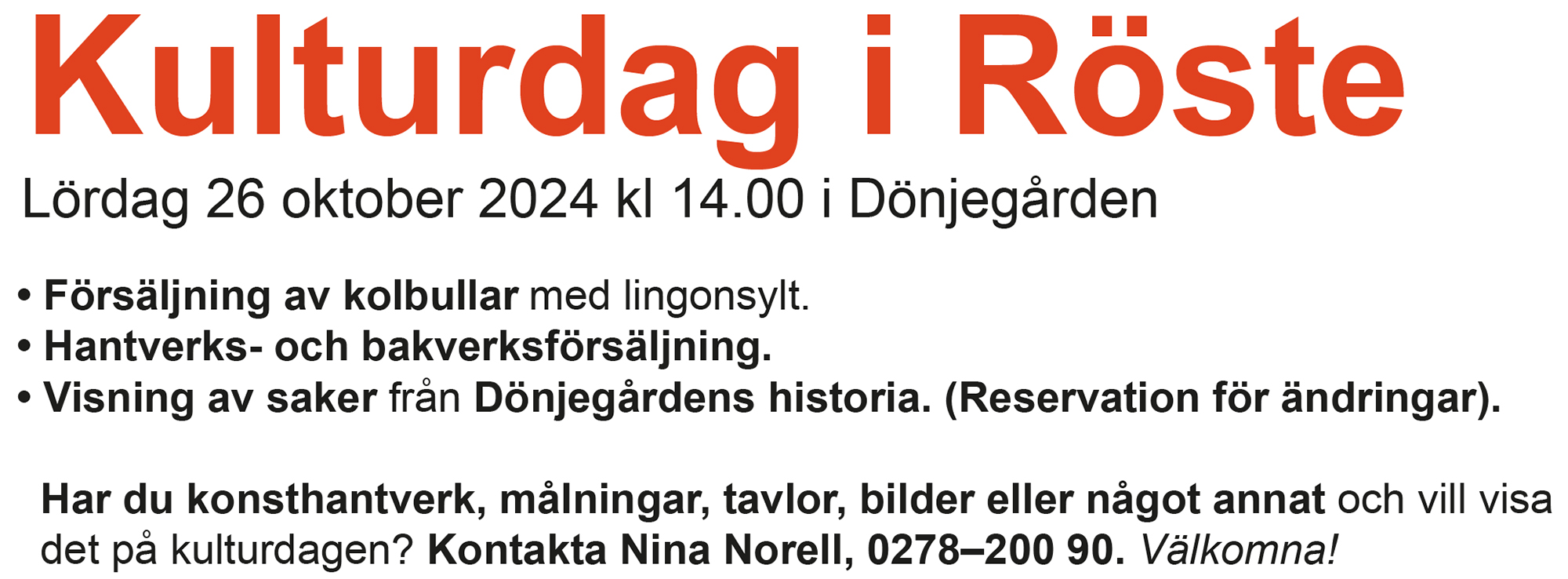 Röste.nu – Bygdens Nytt nr 3 2024 – Det händer i Röste – Annons för kulturdag i Röste 20241026