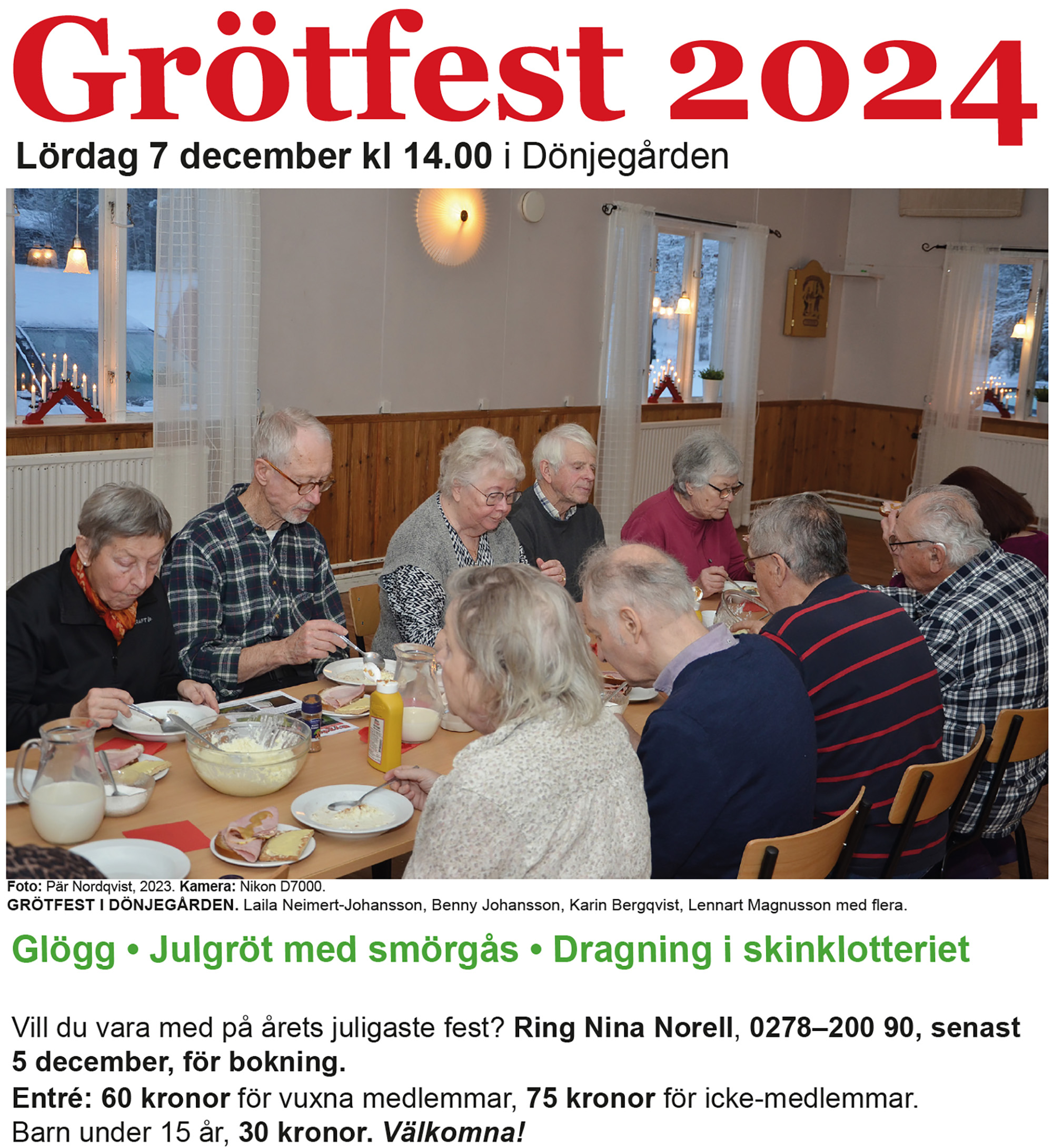 Röste.nu – Bygdens Nytt nr 4 2024 – Det händer i Röste – Annons för grötfest i Dönjegården 20241207