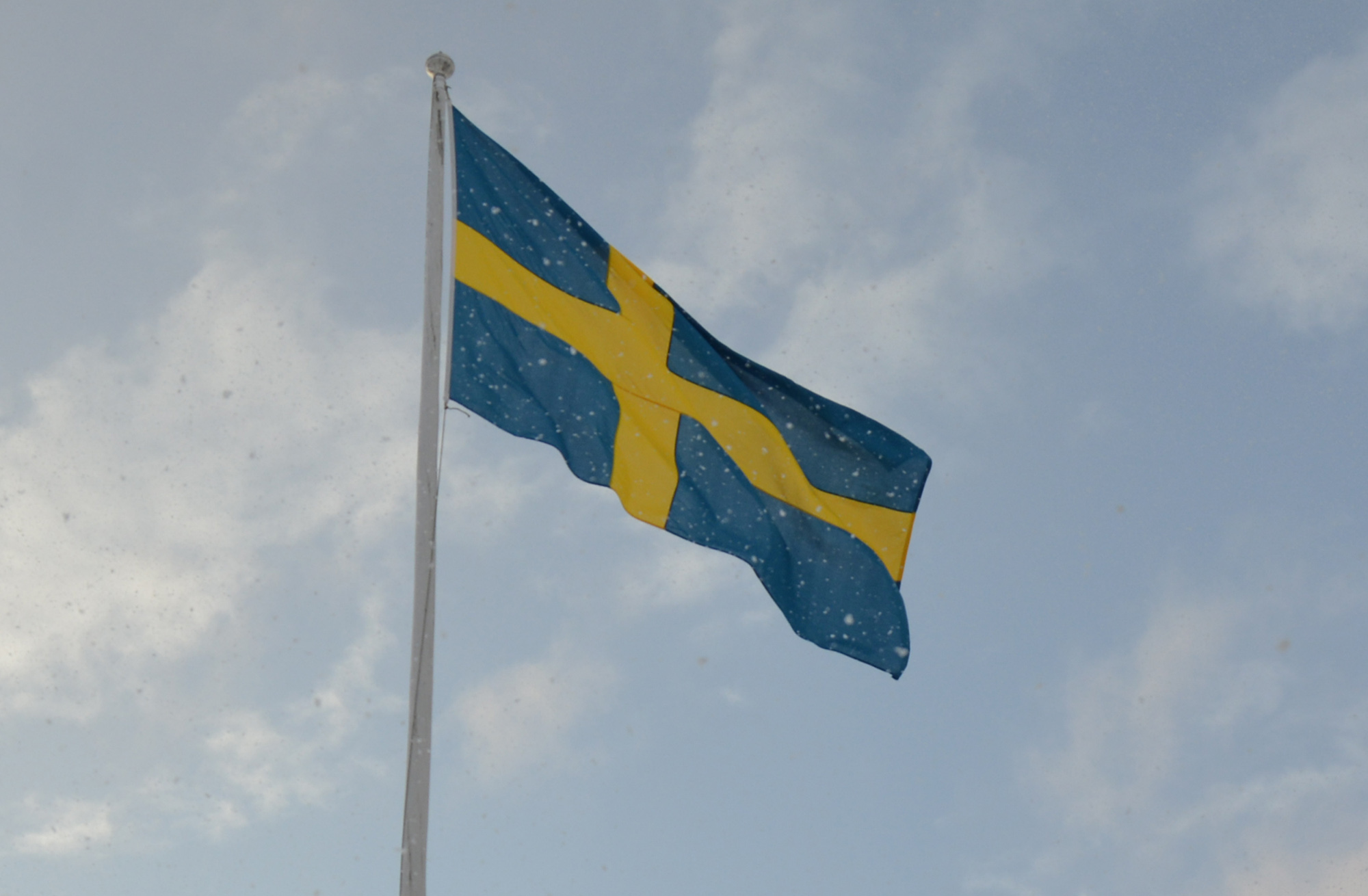 Röste.nu – Vintervy från tidningshusets balkong – Sveriges flagga 2024